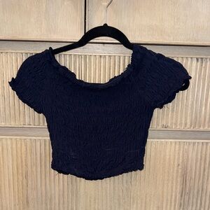 Off the shoulder - Navy Blue Ruched Women's Top